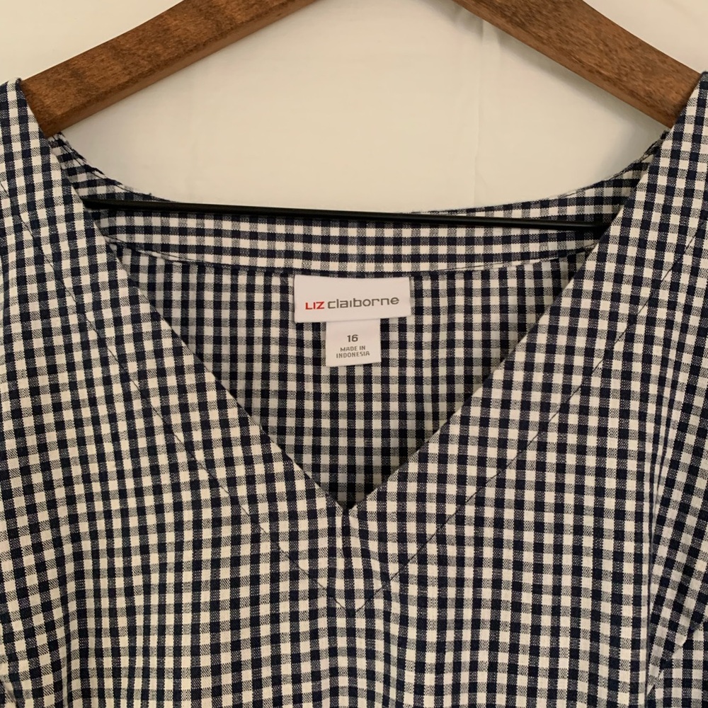 Vintage Liz Claiborne Cotton Dress Black and White Gingham with Puffed Sleeves - Picture 5 of 7